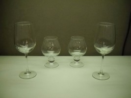 Set Of 4 Glasses 2 Classic Wine Glasses And 2 Brandy Snifter With Ball Stem - £18.98 GBP