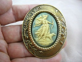 (cm22-20) Diana hunting w/ dog gray + ivory CAMEO Pin Pendant Jewelry NECKLACE - $37.39