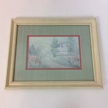 Patsy Hampton Country Scene Framed Artwork Print Matted Signed Pale Pink Green - £17.47 GBP