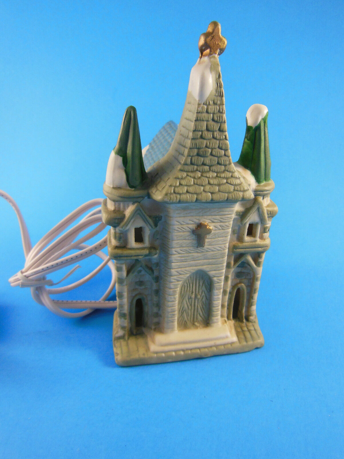 Christmas Village Church with Light 5.5&quot; H 3.5&quot; Base Porcelain - $6.72