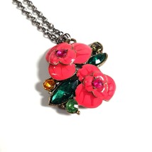 Womens Necklace Jewelry 27&quot; Length Floral Enamel Rhinestone Pendant Fashion - £14.94 GBP