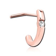 14K Rose Gold-Plated 0.01CT Lab-Created Moissanite L-Bend Nose Hoop Pin 20G - £14.69 GBP