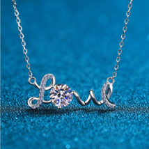 Platinum Plated 925 Sterling Silver 1CT Moissanite Forever Love Pendant Necklace - £139.55 GBP