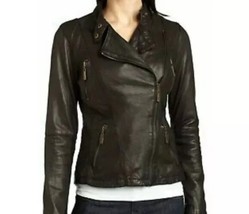 Michael Michael Kors Womens moto Jacket Black zip Leather asymmetrical X... - $123.75