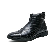 Fashion Buckle Leather Boots Men Shoes Crocodile Pattern Ankle Boots Oxfords Sho - £55.73 GBP