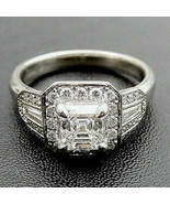 3.90Ct Asscher Imitación Diamante Solitario Halo Anillo de Compromiso Pl... - £153.81 GBP