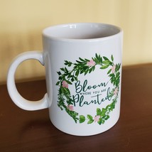 Mug "Bloom Where You Are Planted", ceramic white with leaves floral design 14oz image 2