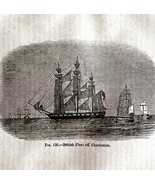 British Ships Fleet Charleston 1845 Woodcut Print Victorian Revolution W... - $39.99