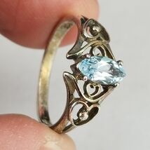 size 6 sterling silver &amp; aquamarine ring gemstone ESTATE SALE - $36.99