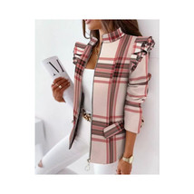 Womens Blazer with Ruffle Shoulders   MultiColor Full Sleeve Front Zippe... - £36.08 GBP