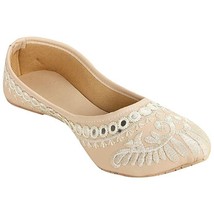 Women bellies Jutti Indian bridal Mojari traditional flat  US Size 6-9 Cream EM - £18.50 GBP