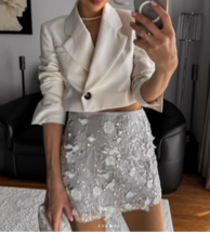 Zara Bnwt 2024. Silver Mini Skirt Sequinned Flowers 3D. 3920/079 - £49.91 GBP