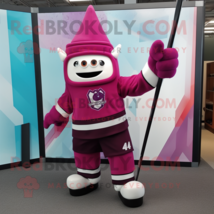 Magenta Ice Hockey Stick mascot costume character dressed with a Vest and Watche - £946.53 GBP