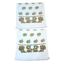 VTG Boho Yellow Blue White Floral Bath Towel Set 22 X 39&quot; Leshner Fringe... - £22.26 GBP