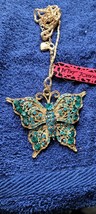 New Betsey Johnson Necklace Butterfly Blueish Rhinestone Summer Collecti... - $14.99
