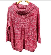 New Directions Women Sweater Medium Red Cowl Neck Knit Rounded Bottom He... - $26.28