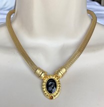 BLACK Glass SOLDIER CAMEO Gold-Tone NECKLACE - 16 inches - $35.00