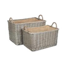 Antique Wash Rectangular Hessian Lined Wicker Log Basket - £37.44 GBP+
