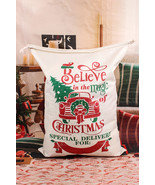 White Christmas Tree Truck Print Drawstring Large Gift Bag - $200.78 MXN