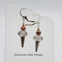 Funky Silver Cone Earrings with faceted glass bead handmade - £11.99 GBP