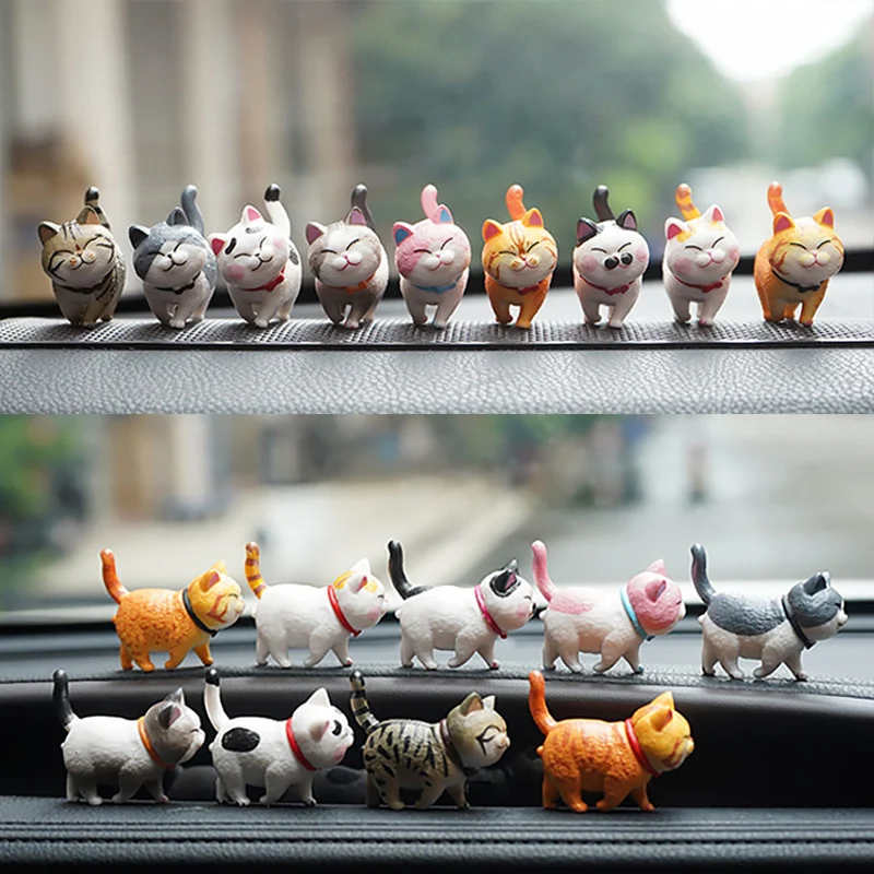 9pcs/set Car Dashboard Toys Mini Cat Decoration For Car Ornaments Cute Dolls - £16.45 GBP