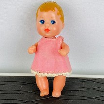 Barbie Family Baby Krissy Doll Brown Hair Blue Eyes Pink Dress 1973 2.75 Inch - £7.79 GBP