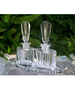 PAIR~Vintage Czech Perfume Bottles &amp; Tray~Signed~RARE~5&quot;Tall~Excellent C... - £236.85 GBP