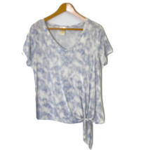 matty m V Neck T Shirt Womens size Medium Short Sleeved Knot Front Blue Tie Dye - £17.97 GBP