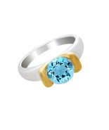 2Ct Redondo Aguamarina Nacimiento Anillo Solitario de Compromiso 14k Oro... - $1,718.41 MXN