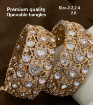 Indian Bollywood Style 1 Gram Gold Plated Kundan Bangle CZ Bracelet Jewelry Set - £186.81 GBP