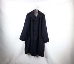 Vintage 60s 70s Streetwear Mens 40R Lined Wool Trench Coat Rain Jacket Navy Blue - £94.92 GBP