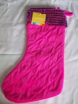 Pink Sequin Cuff Quilted Christmas Stocking Holiday - £14.88 GBP