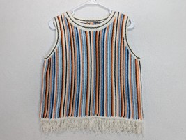 Lou Grey Loft Womens Striped Fringe Top  Size M Cotton Multicolor - £18.43 GBP