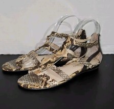 Franco Sarto Sandals Fava Women&#39;s Sz 8M Brown Tan Snakeskin Leather Gladiator  - £15.68 GBP