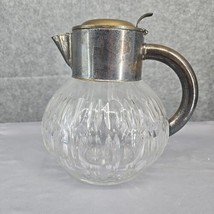 Vintage D.R.G.M. Germany Cut Chrystal &amp; Silver Plate Pitcher with Hinged Lid 8&quot; - £68.22 GBP