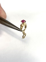 Solid 18k Yellow Gold / Crystal Red Tiny Ring Charm With Spring Clasp. - £62.63 GBP