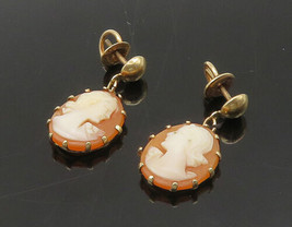 10K GOLD - Vintage Antique Woman Profile Cameo Drop Earrings - GE068 - £104.22 GBP