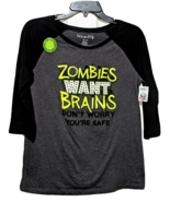 Zombies Want Brains Don&#39;t Worry Your Safe T-Shirt Girls Boys 3/4 Sleeve ... - $9.85
