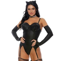 Black Cat Costume Bustier Pointy Cone Cups Panty Tail Ears Gloves Sexy 559627 - £55.93 GBP
