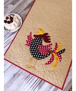 Easter cockerels quilted table runner, Roosters bed topper, Holiday tablecloth - £65.97 GBP