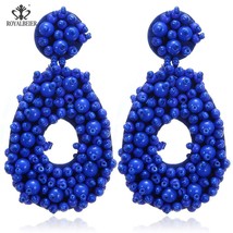 ROYALBEIER Large Tassel Earrings Bohemia Handmade Blue Beads Earrings Wedding Dr - £10.71 GBP