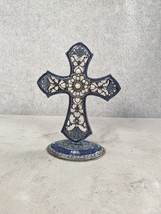 Decorative Blue Jeweled Jesus Cross Home Décor 6&quot; Tall - £12.55 GBP