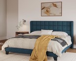 King Upholstered Bed Frame With Square Stitched Headboard And 5.5&quot; Wingb... - $457.99