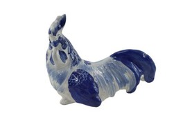 Vintage Ceramic Rooster Figurine Hand Painted Cobalt Blue White - £29.87 GBP