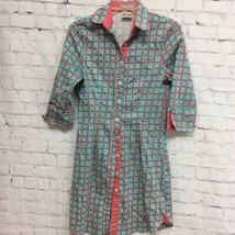 Haley &amp; The Hound Womens Shirt Dress Turquoise Coral Geometric Stretch Buttons 2 - £14.98 GBP