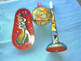 3 Vntage Party New Years Noisemakers Horn Rattle and Windup - £12.57 GBP