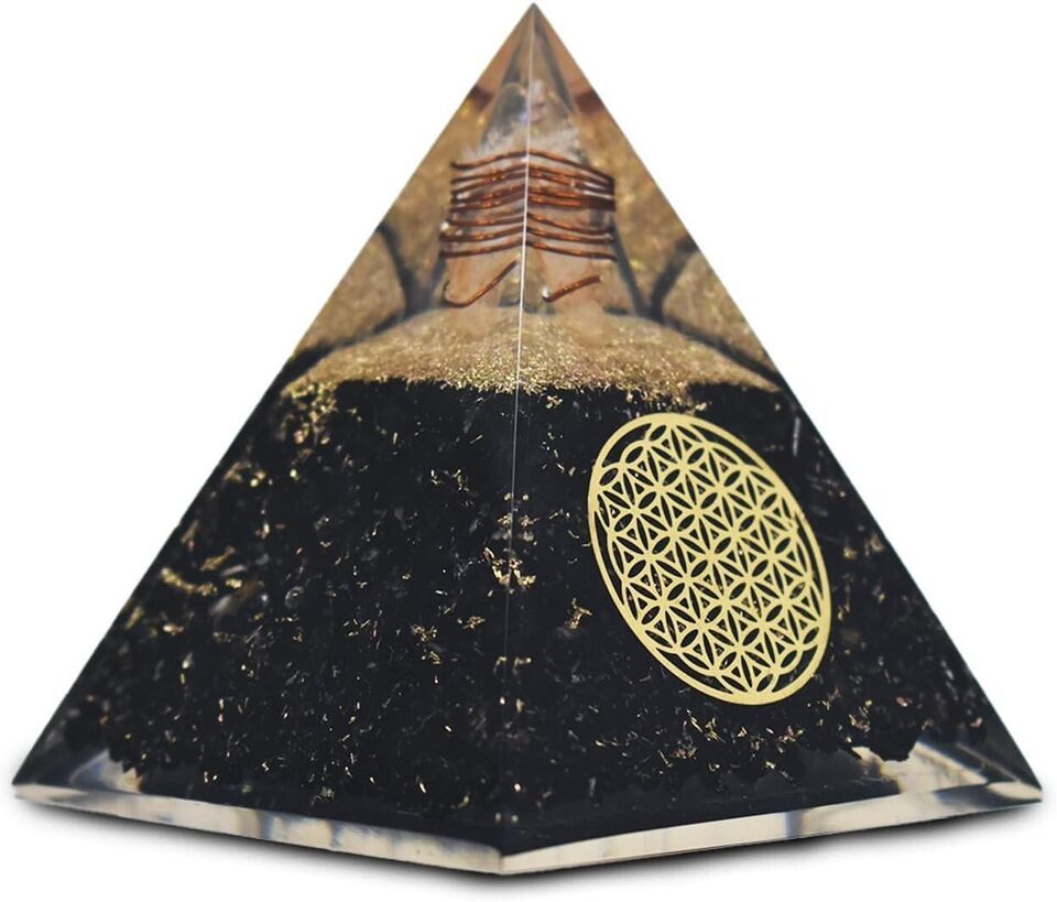 Black Tourmaline Orgonite Pyramid EMF Healing Crystal Meditation Positivity - $22.20