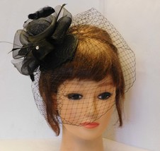 40&#39;s 50&#39;s BLACK Birdcage veil Teardrop HAT Fascinator Weddings Race Ascot Goodwo - £34.08 GBP