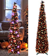 Black Halloween Tree with Light 5Ft Pop Up Artificial Pencil Tree with O... - £25.90 GBP