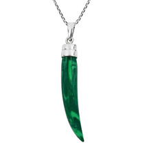 Stylish &amp; Fun Synthetic Malachite Chili Pepper Sterling Silver Chain Necklace - £15.56 GBP